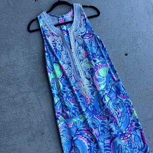 Lilly Pulitzer Carlotta Blue Peri Pinch Crochet Detail Shift Dress Sz 8